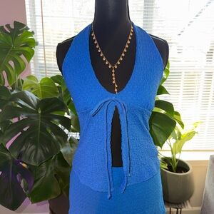 Blue Halter Top with Tie Front